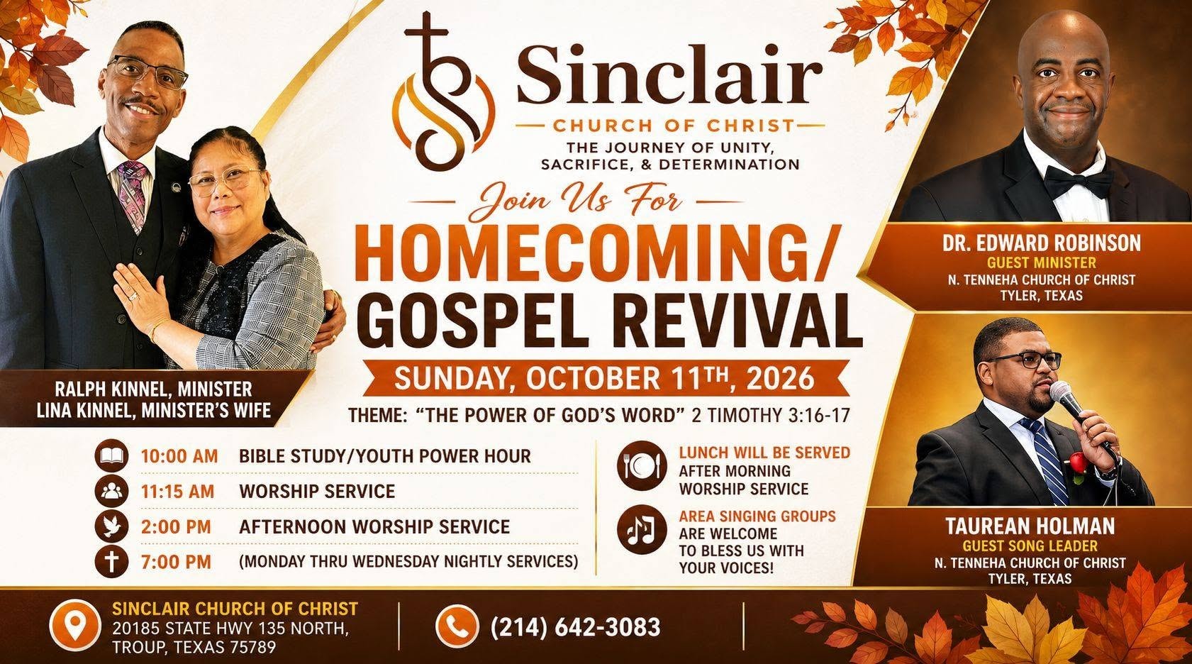 Homecoming and Gospel Revival event flyer