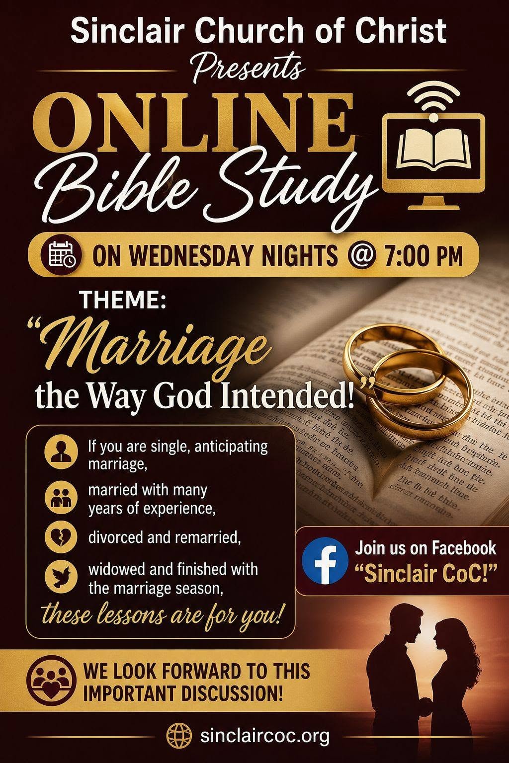 Wednesday night online Bible Study event flyer